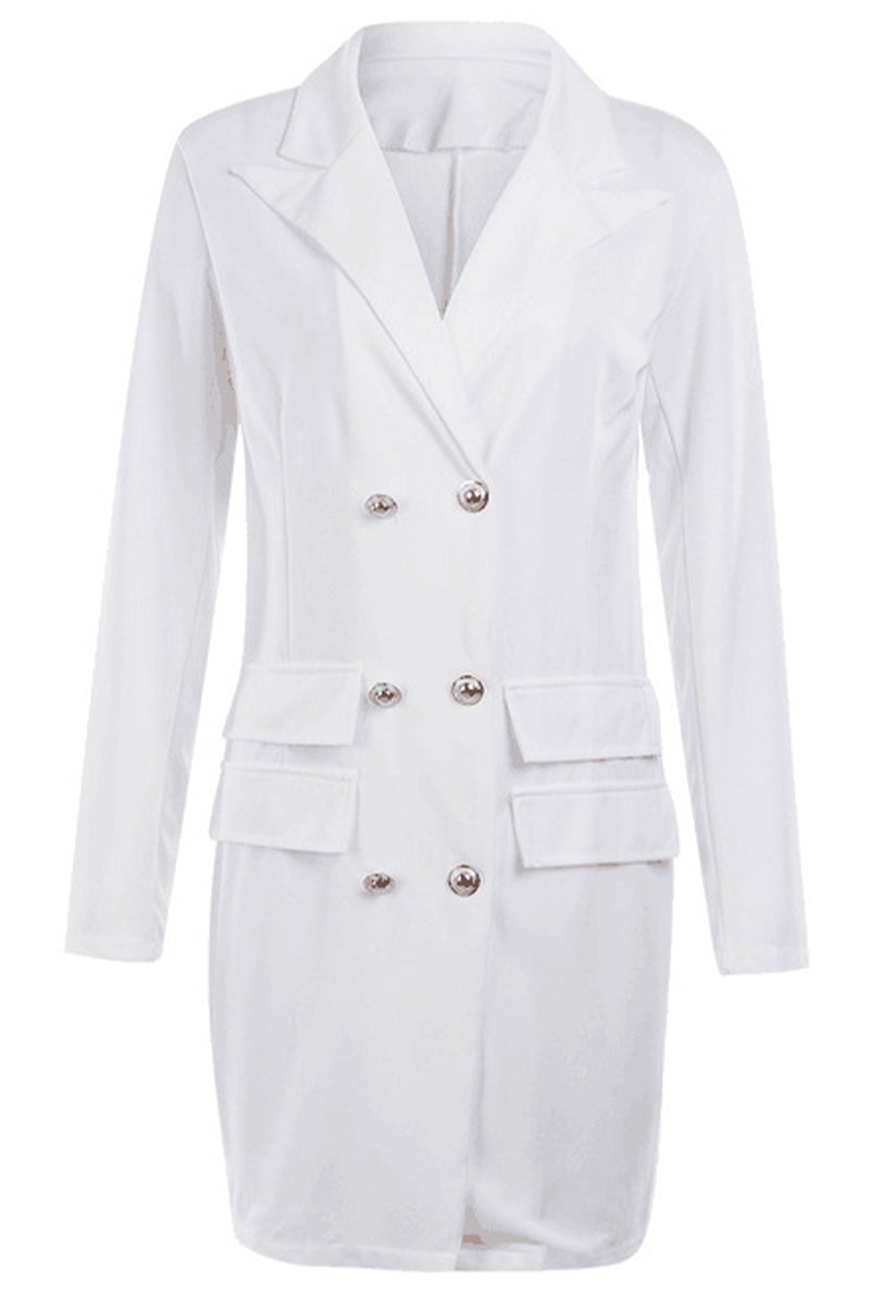 Work Elegant Solid Buckle Turn-back Collar A Line Dresses