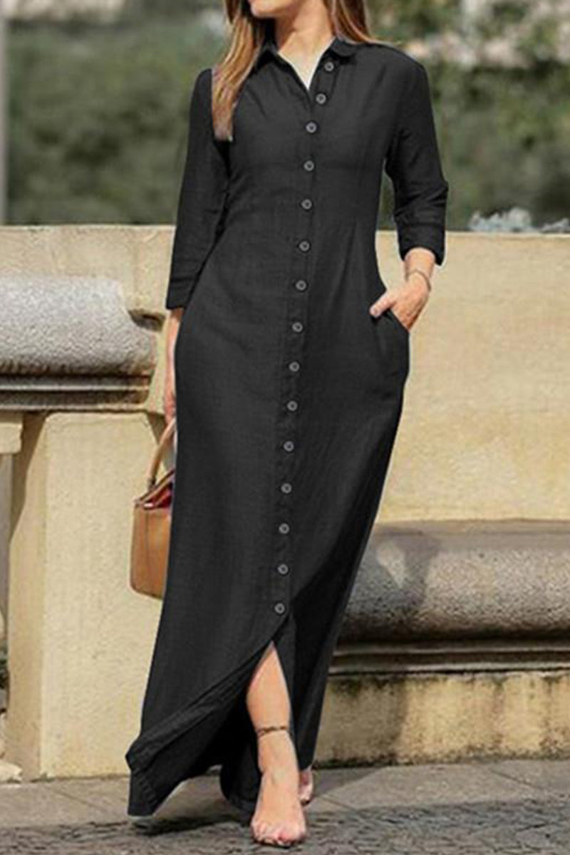 Elegante vestido vaquero holgado de manga larga con hebilla (3 colores)