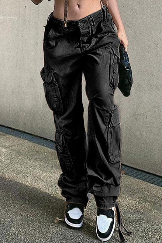 Pantalones rectos de color liso con bolsillos y parches de calle (4 colores)