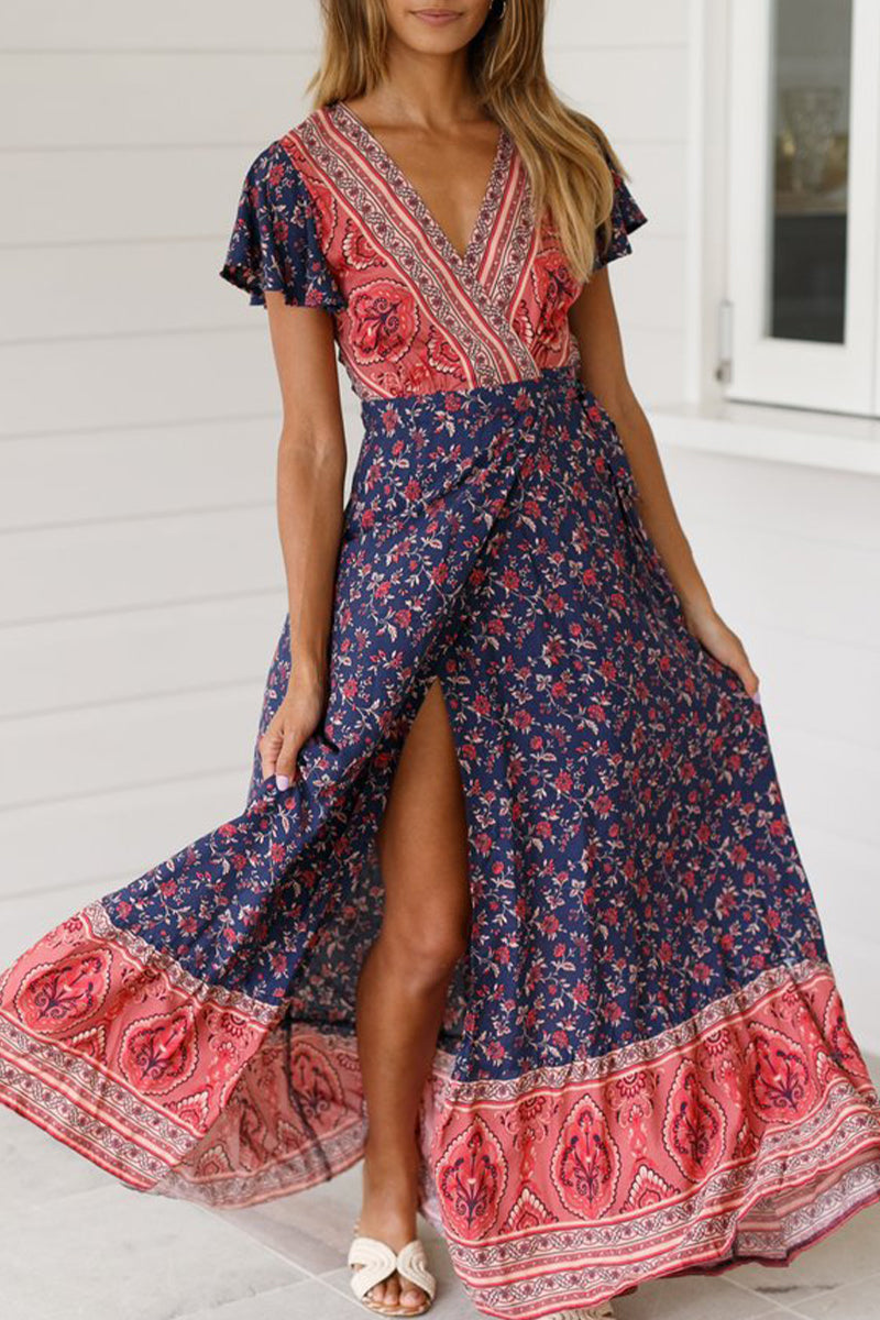 Sexy Elegant Print V Neck A Line Dresses(10 Colors)