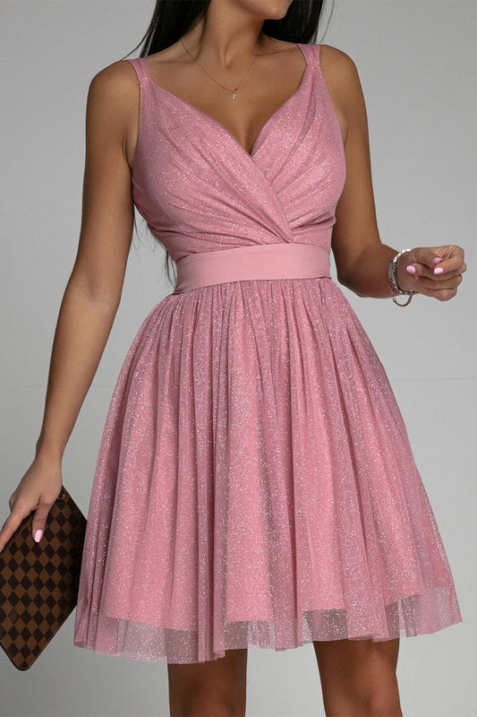 Vestido de noche sexy y elegante con escote en V y malla estampada (3 colores)