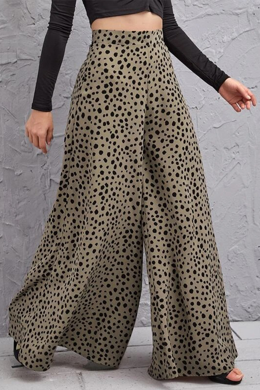 Pantalones casuales con estampado de leopardo, sueltos, de cintura alta y pierna ancha con estampado completo