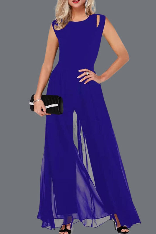 Monos casuales de cuello redondo con parches sólidos y regulares