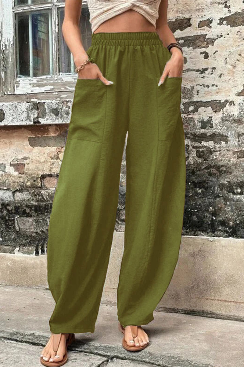 Casual Daily Solid Pocket Loose High Waist Harlan Bottoms(11 Colors)