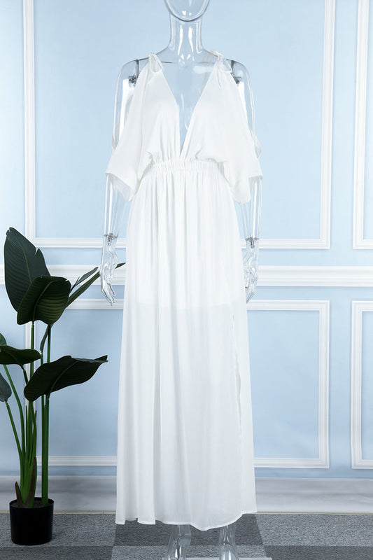 Sexy Vacation Solid Slit V Neck Beach Dress Dresses(4 Colors)