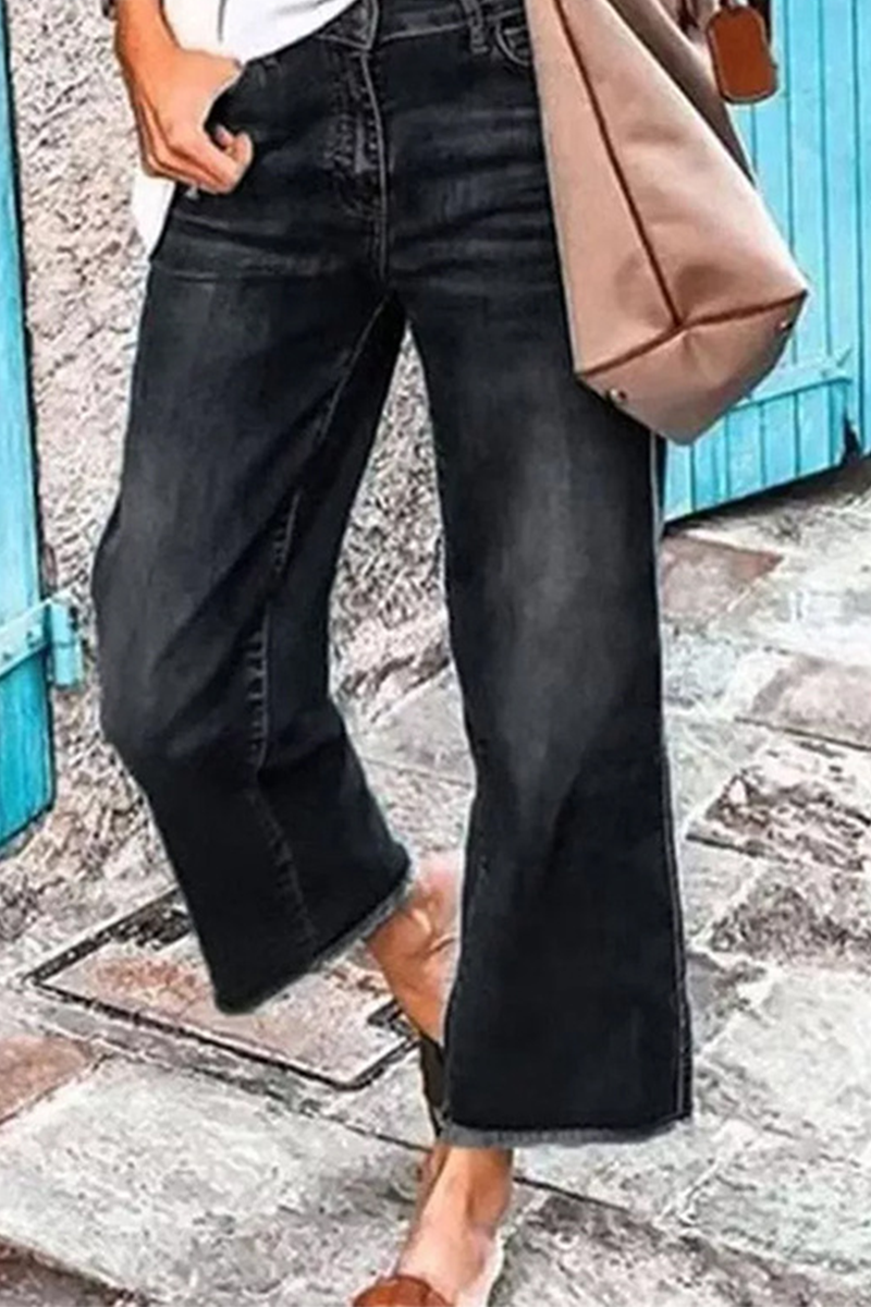 Vaqueros rectos de cintura media con parches sólidos casuales