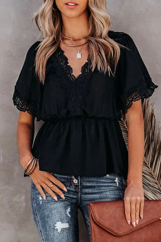 Blusas casuales de cuello en V con patchwork liso (4 colores)