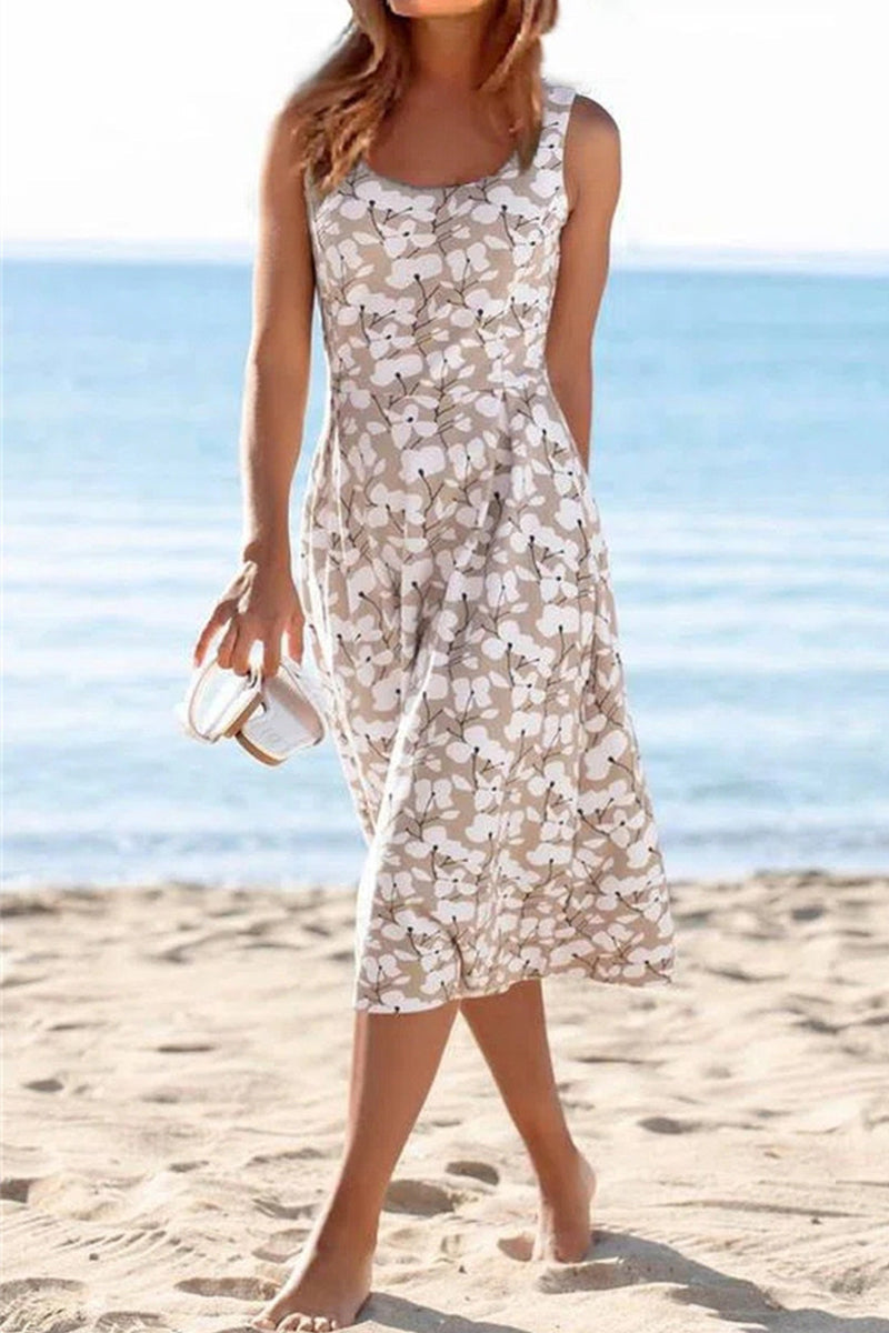 Casual Vacation Print Patchwork U Neck Vest Dress Dresses(2 Colors)