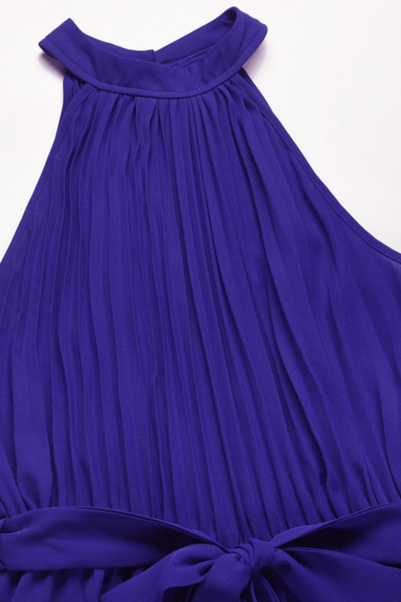 Mono holgado informal sencillo con cuello halter y pliegues de frenillo liso (6 colores)