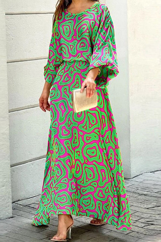 Casual Street Geometric Patchwork O Neck Three Quarter Two Pieces