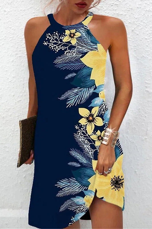 Casual Floral Patchwork Halter Printed Dress Dresses(5 Colors)