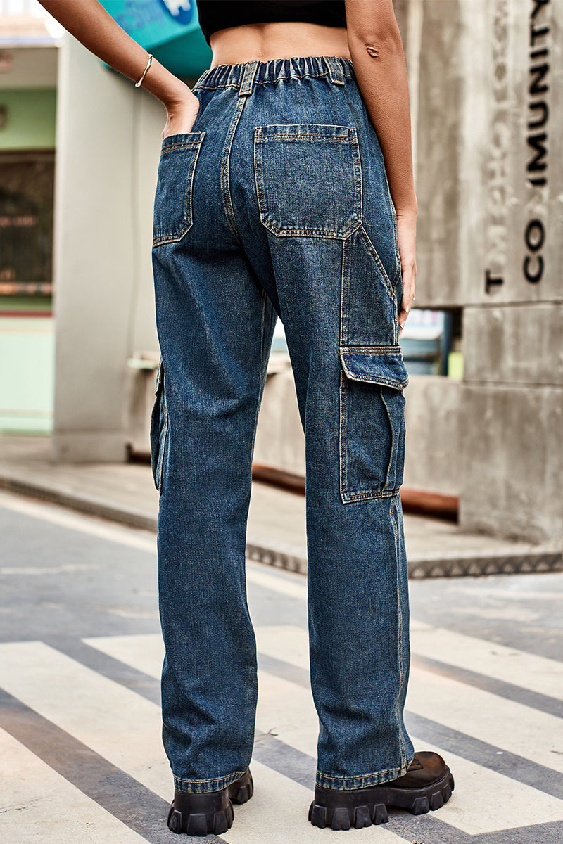 Casual Street Solid Pocket Loose Denim Jeans