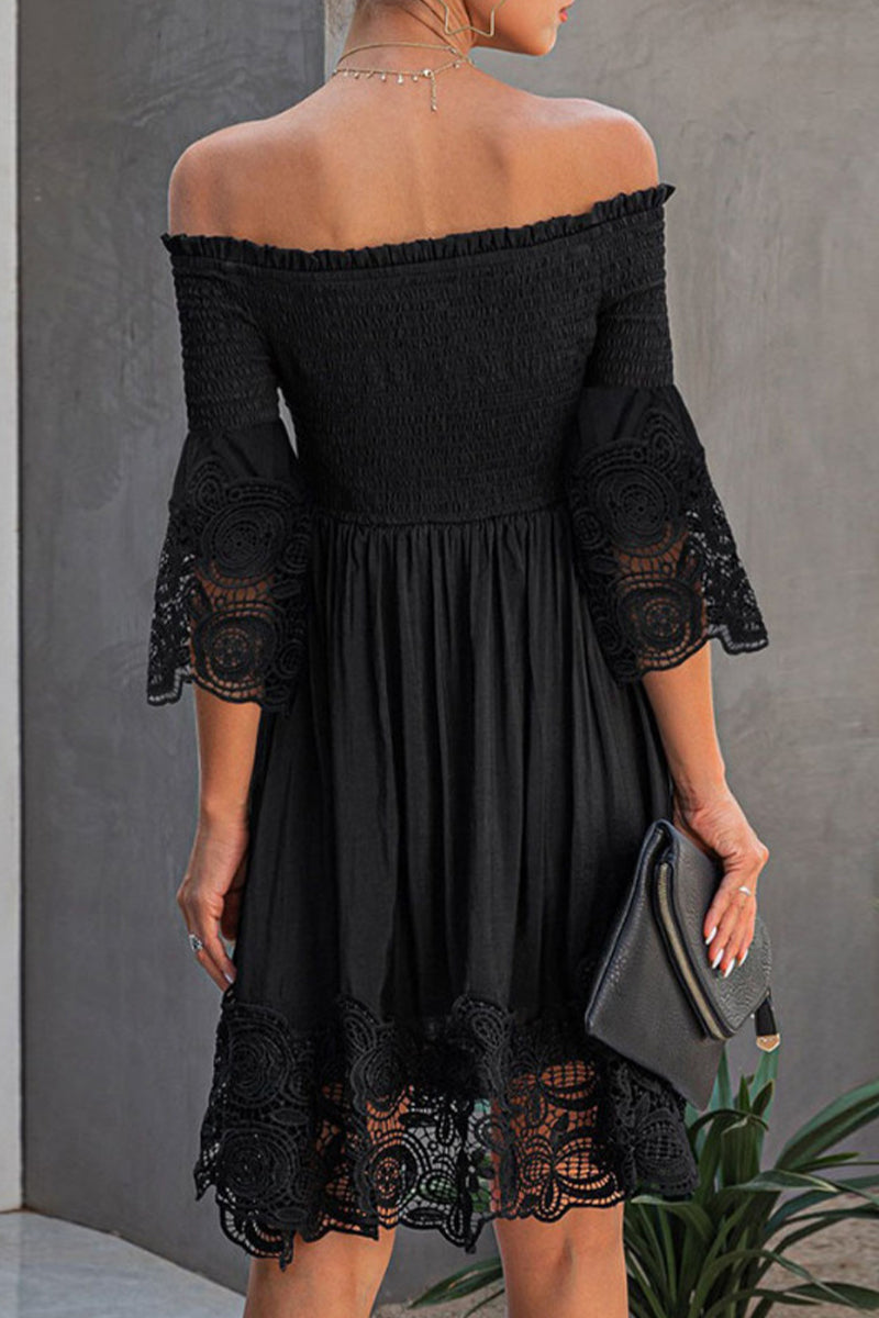 Elegantes vestidos de encaje sólido con hombros descubiertos