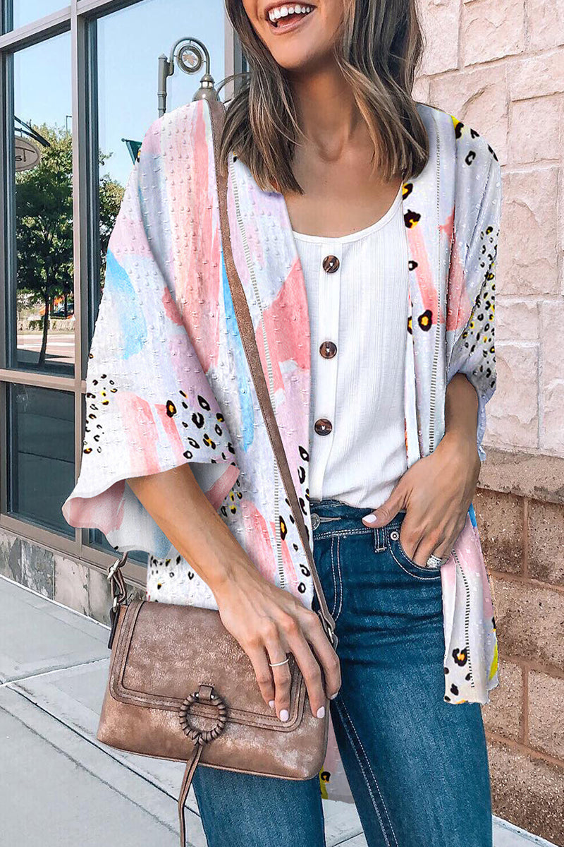 Tops casuales con cuello tipo cárdigan con estampado de patchwork para vacaciones