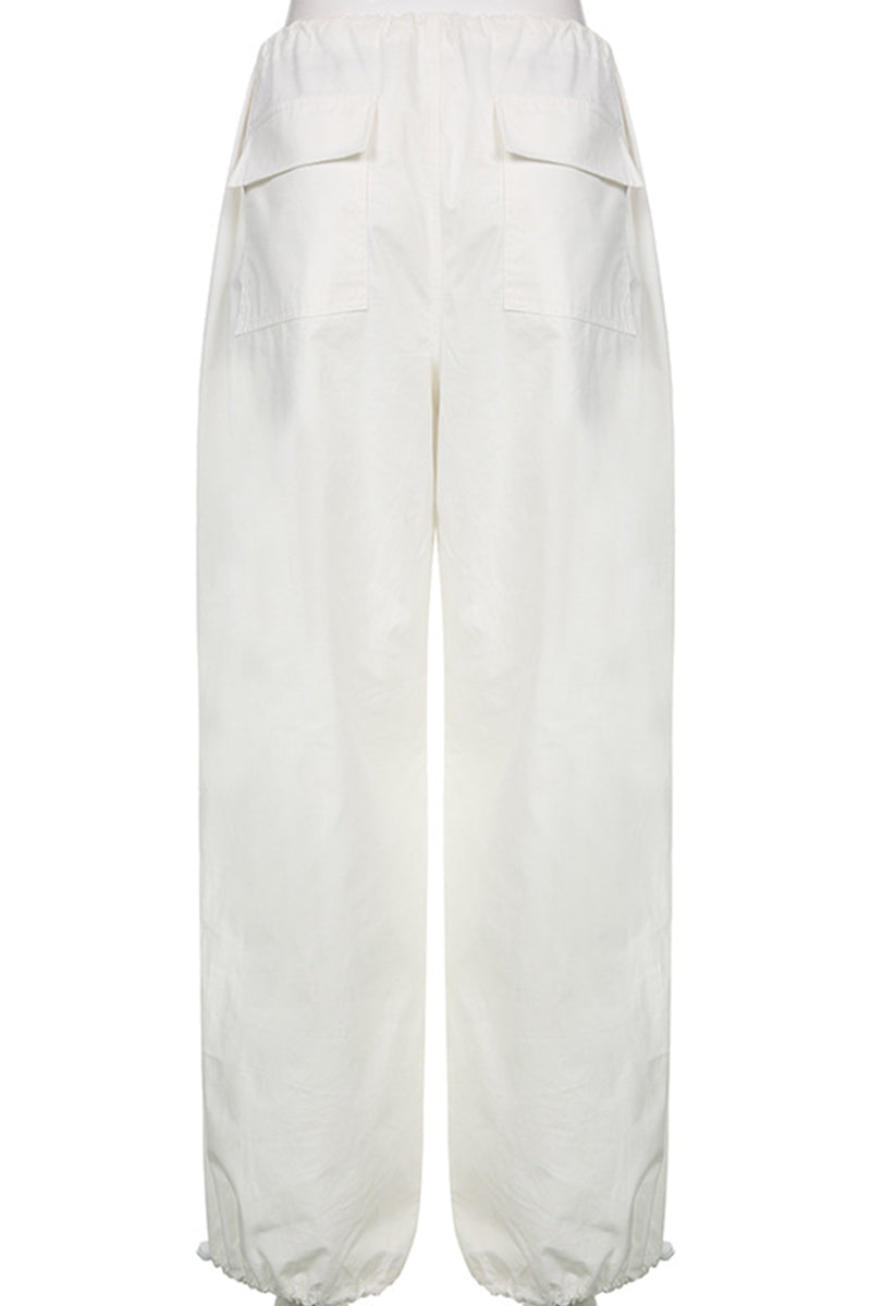 Casual Street Solid Draw String Straight Low Waist Wide Leg Solid Color Bottoms(4 Colors)