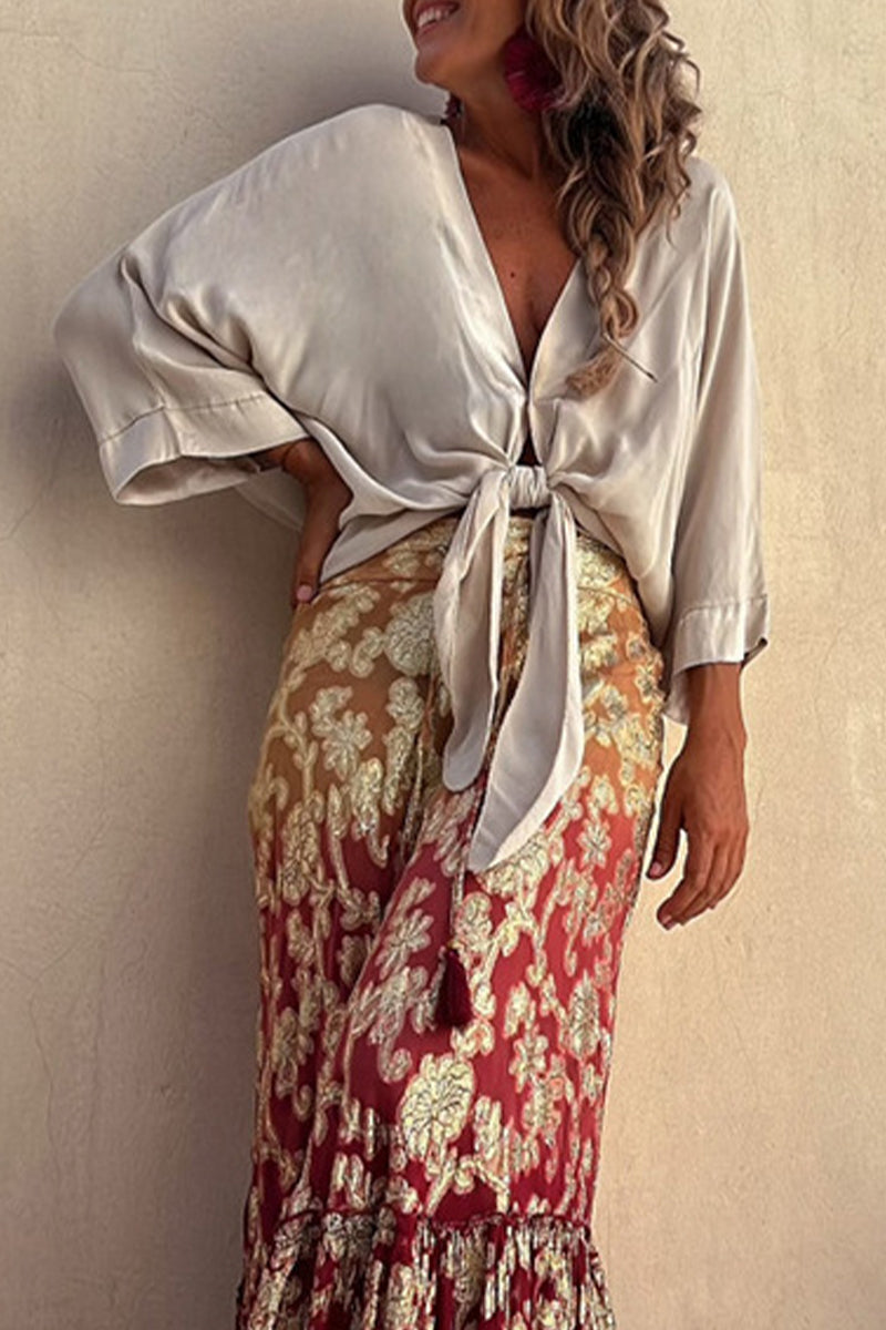 Tops casuales de cuello en V con frenillo liso (3 colores)