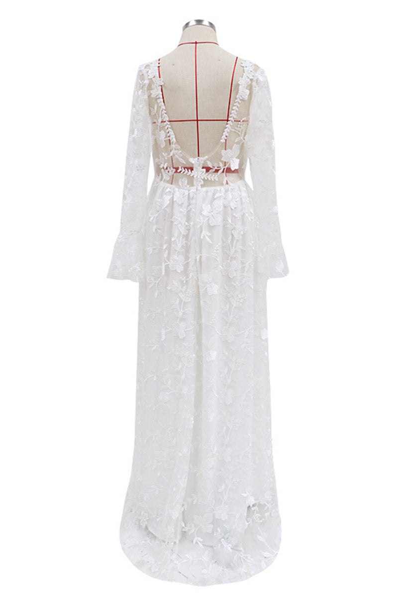 Formal Solid Lace Patchwork V Neck Evening Dress Dresses