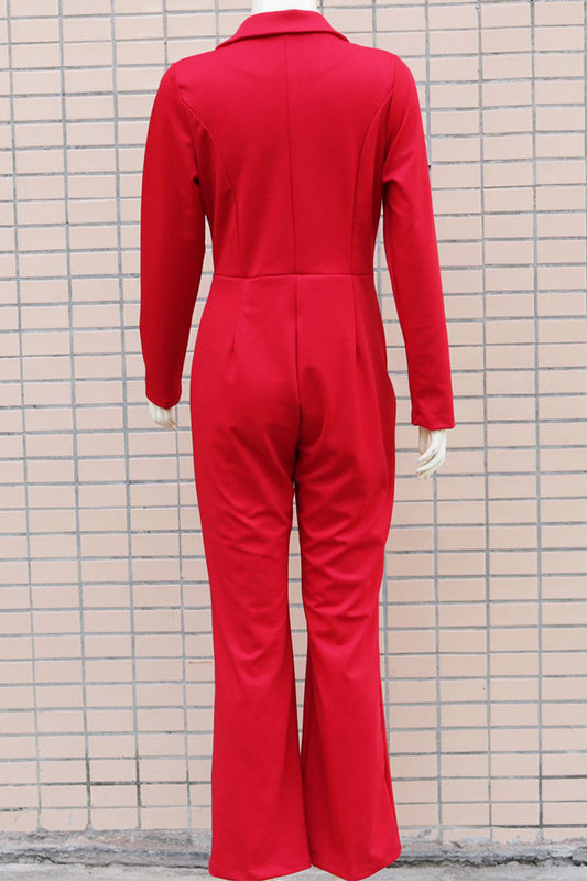 Elegant Solid Buttons Turn-back Collar Regular Jumpsuits(4 Colors)