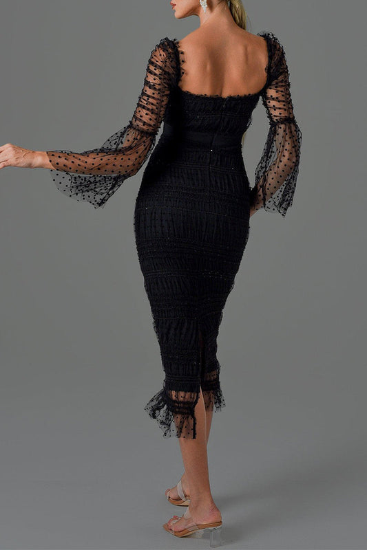 Vestidos elegantes de celebridades con falda de un solo paso y cuello cuadrado con patchwork liso