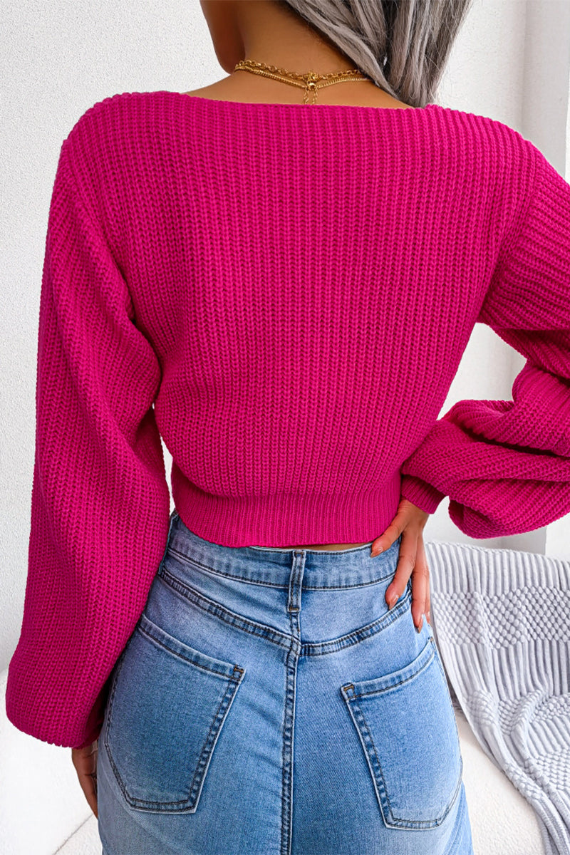 Tops sexys de color liso con lazo y cuello en V (4 colores)