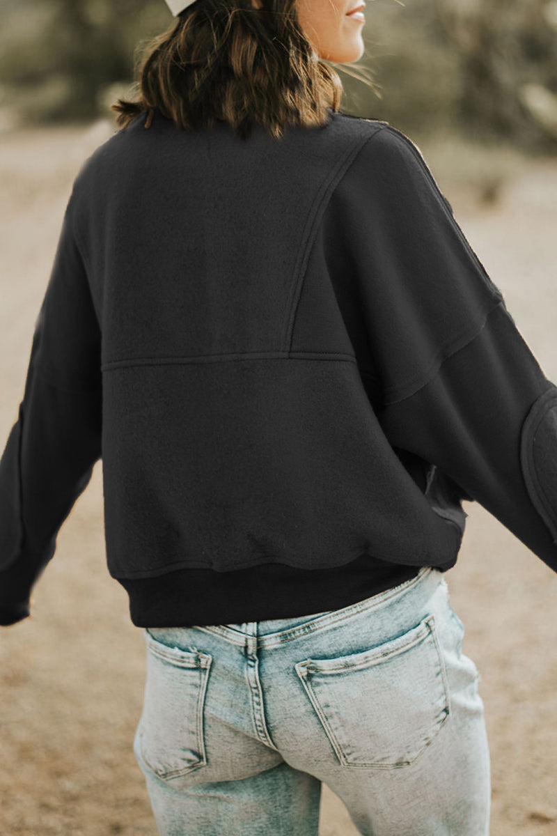 Tops casuales de cuello vuelto con cremallera sólida