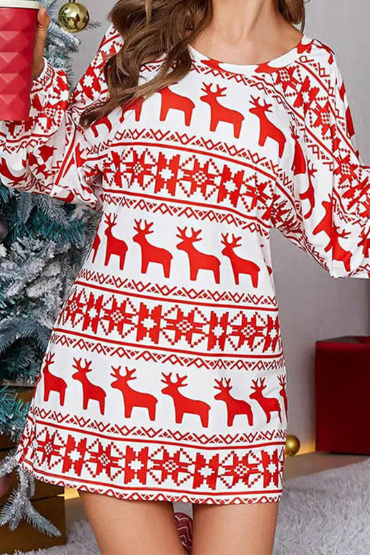 Elegant Wapiti Snowflakes Printing O Neck Printed Dress Dresses