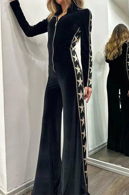 Monos casuales de cuello alto, lisos, con cremallera y retazos