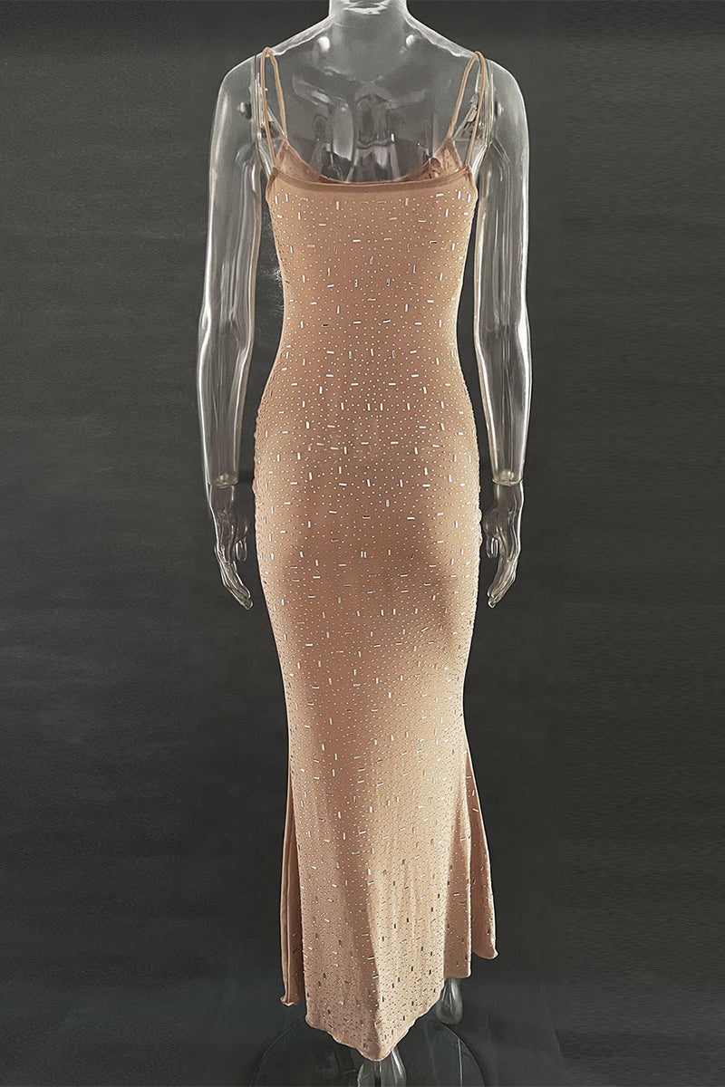 Vestido sexy de tirantes finos con escote en U, transparente y sexy (5 colores)
