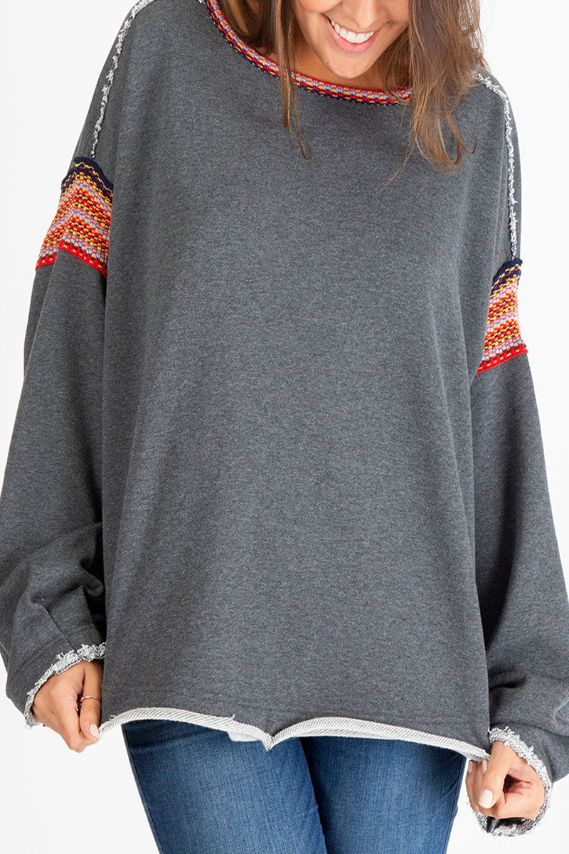 Tops casuales de tejido liso con cuello redondo