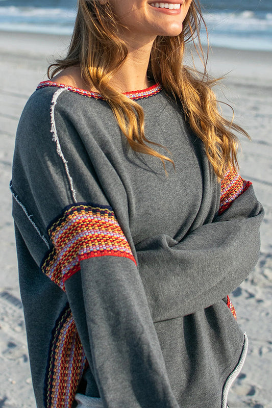 Tops casuales de tejido liso con cuello redondo