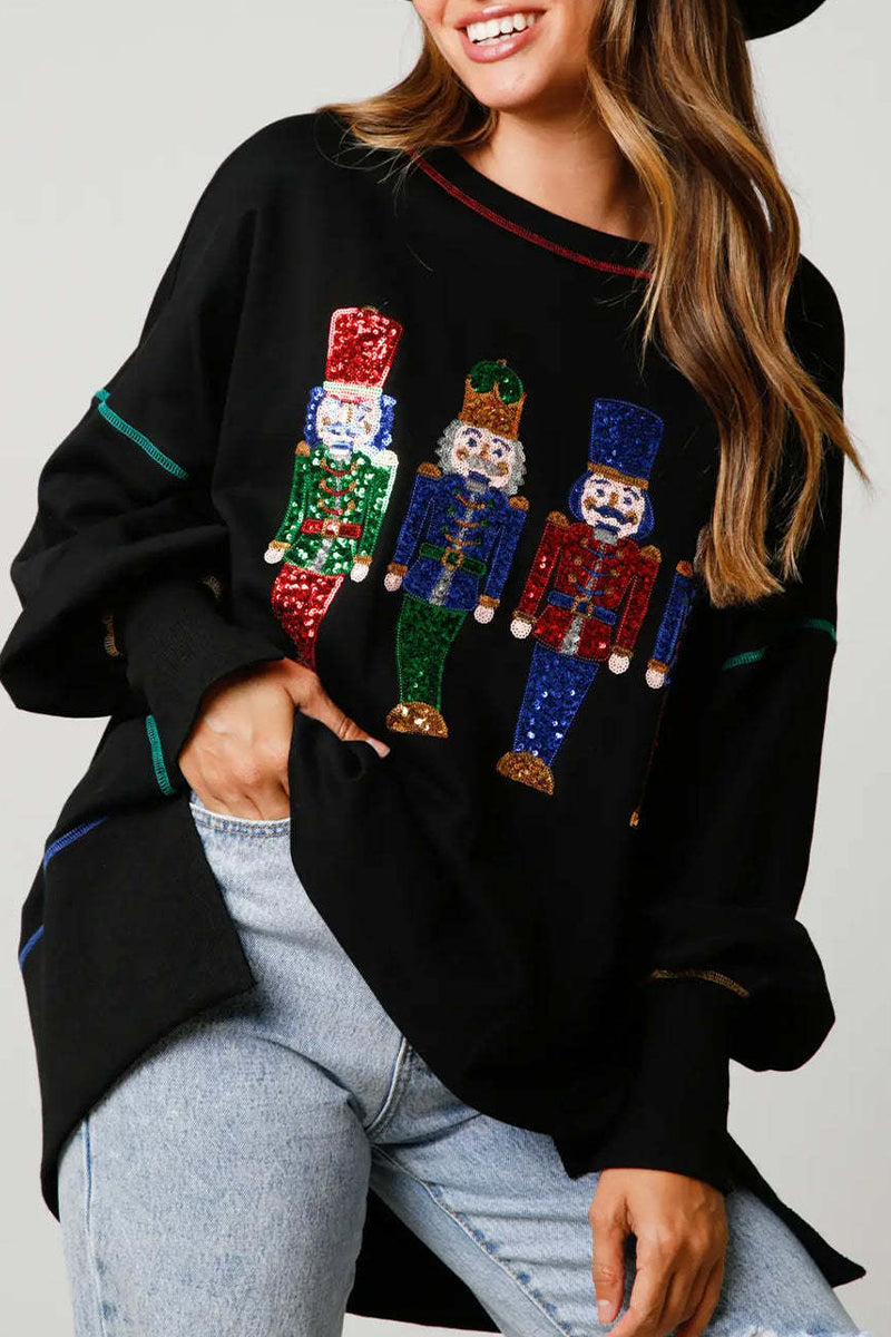 Blusas casuales de cuello redondo con lentejuelas navideñas de color sólido (3 colores)