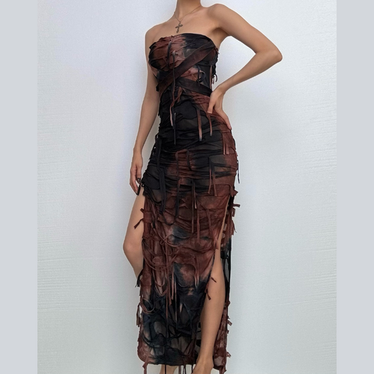 Halter tie dye high slit cross front maxi dress | Festival Outfits Women