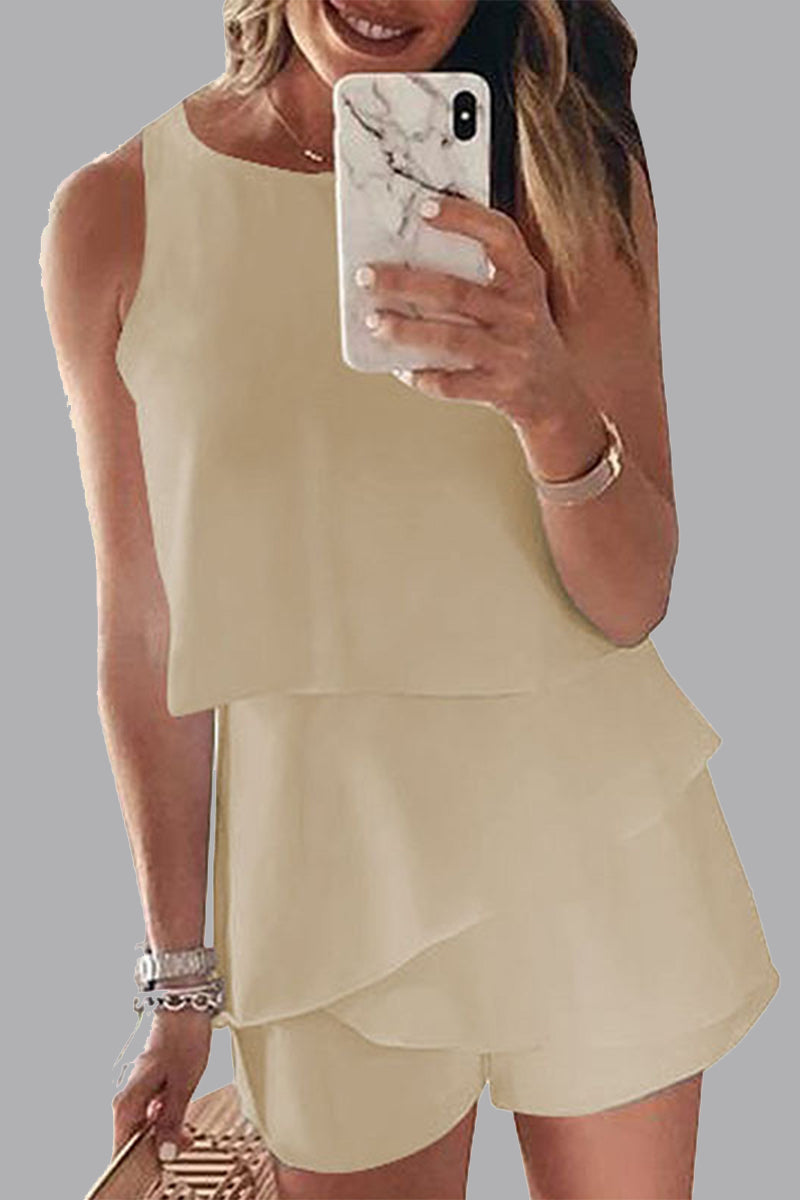 Mono informal liso con volantes y cuello redondo