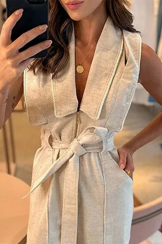 Monos casuales de estilo británico con cuello vuelto y vendaje liso