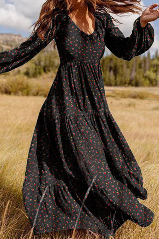 Elegant Floral Patchwork V Neck Printed Dress Dresses(5 Colors)