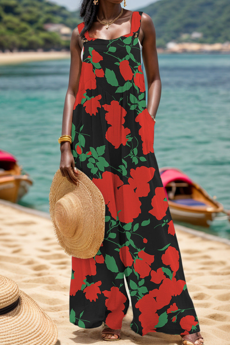 Monos casuales con cuello cuadrado, espalda descubierta y estampado regular