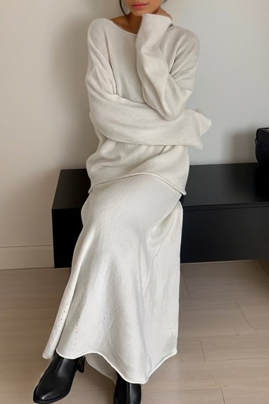 Elegant Solid O Neck Long Sleeve Two Pieces(4 Colors)