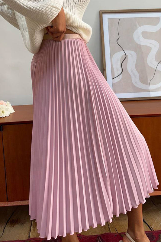 Elegant Solid Pleated High Waist Type A Solid Color Bottoms