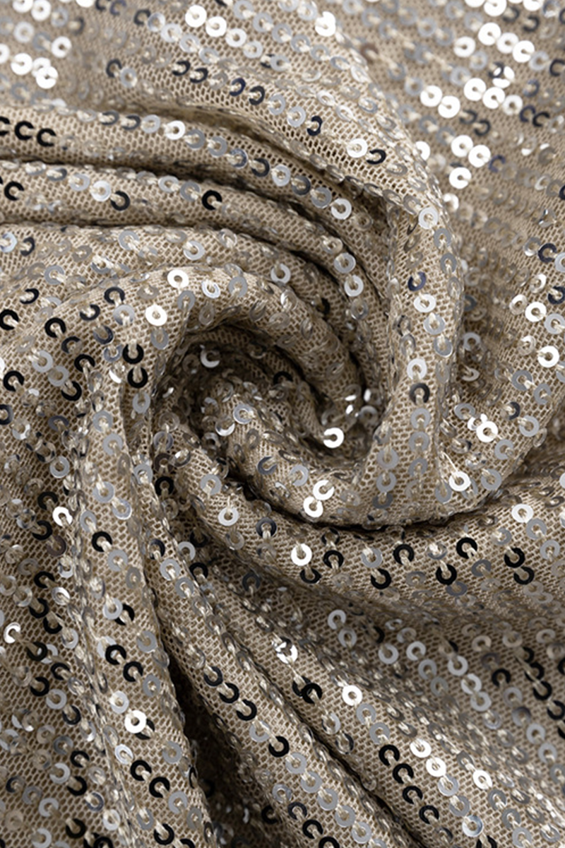 Vestidos sexis de fiesta con lentejuelas sólidas y cuello redondo con falda cruzada