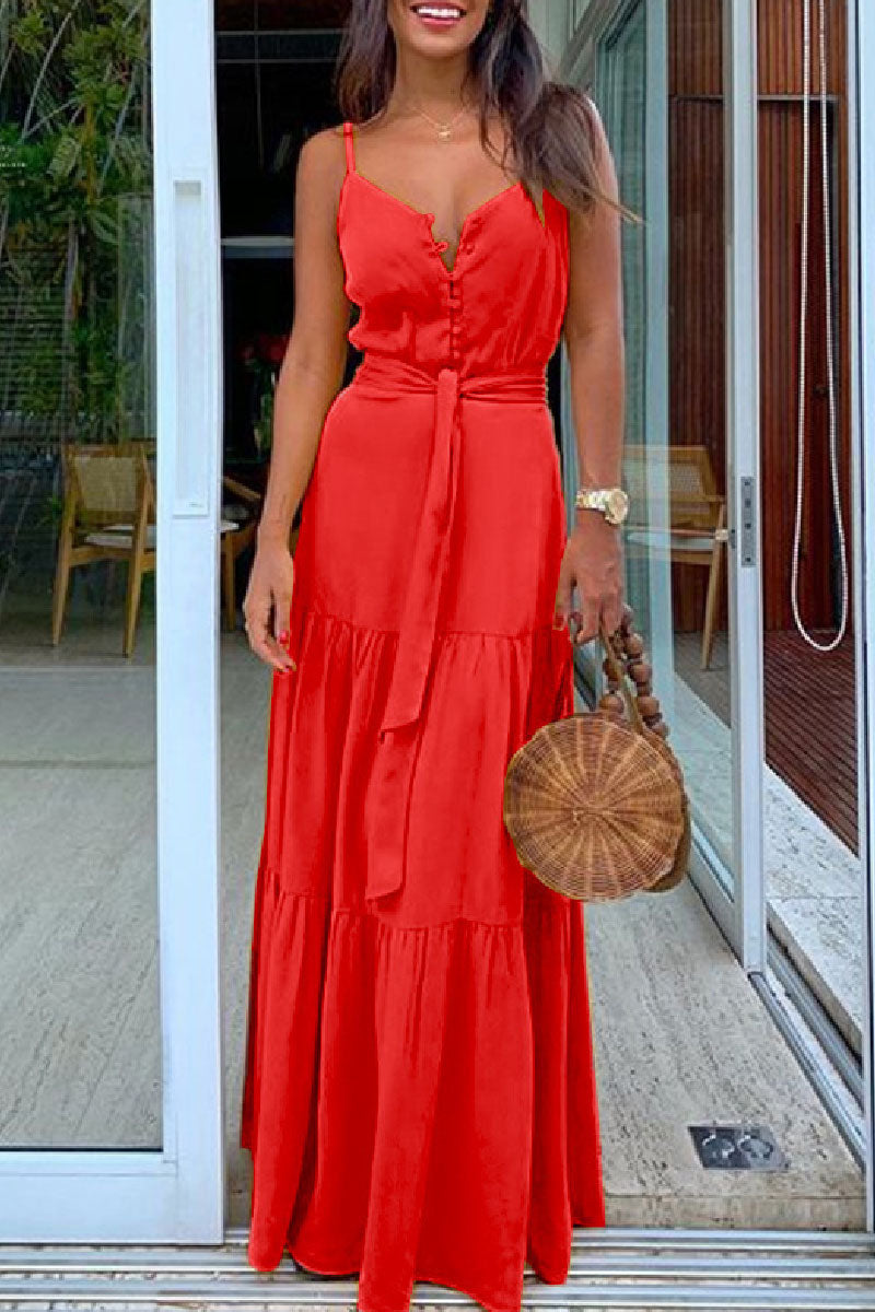 Vestidos casuales largos con tirantes finos, sin espalda y lisos