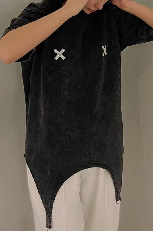 Camisetas informales con cuello redondo, asimétricas y con letras en forma de corazón