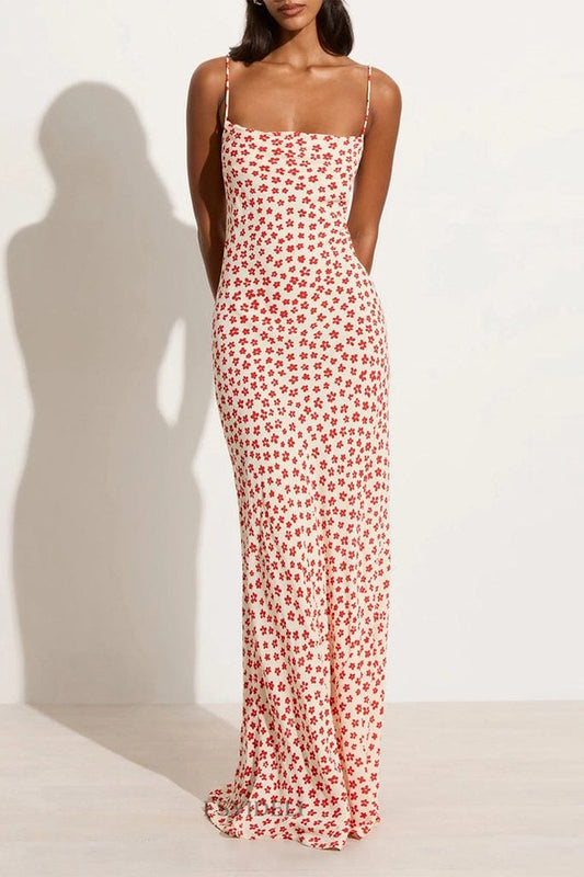 Sexy Vintage Print Flowers Backless Strap Design U Neck One Step Skirt Dresses(3 Colors)