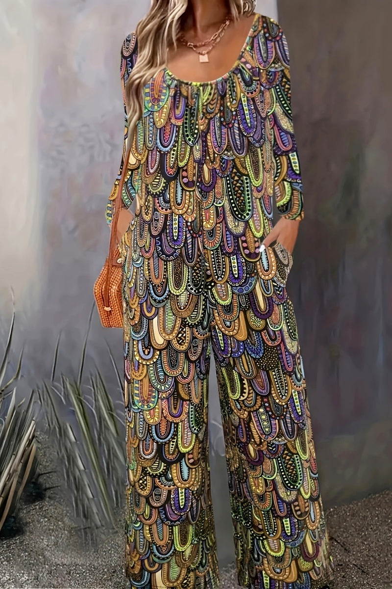 Monos casuales básicos con cuello en U y estampado regular