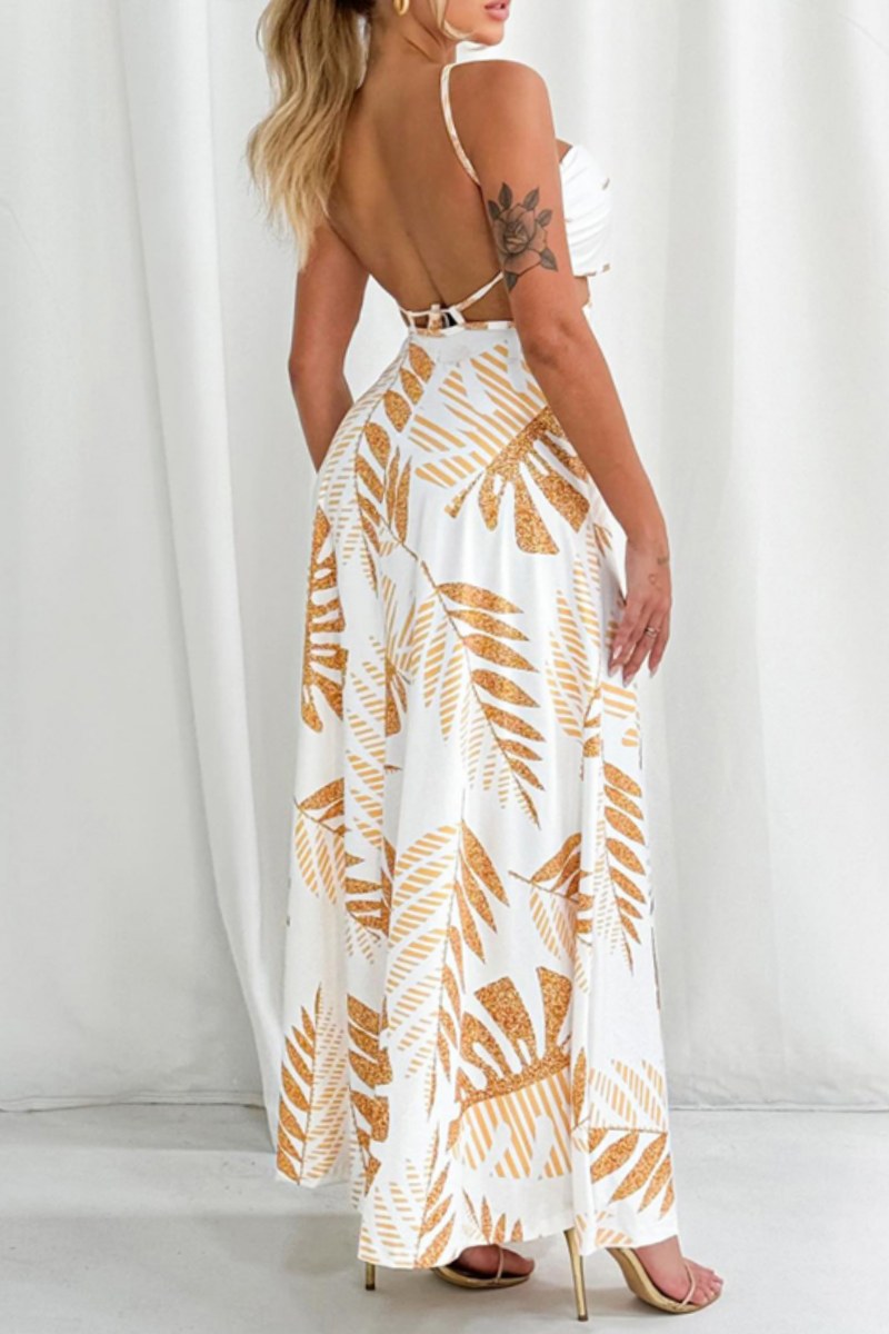 Vestidos largos sexis informales con tirantes finos, sin espalda y estampados