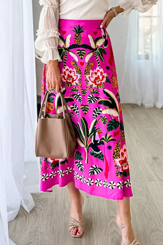 Vintage Elegant Floral High Waist Type A Full Print Bottoms