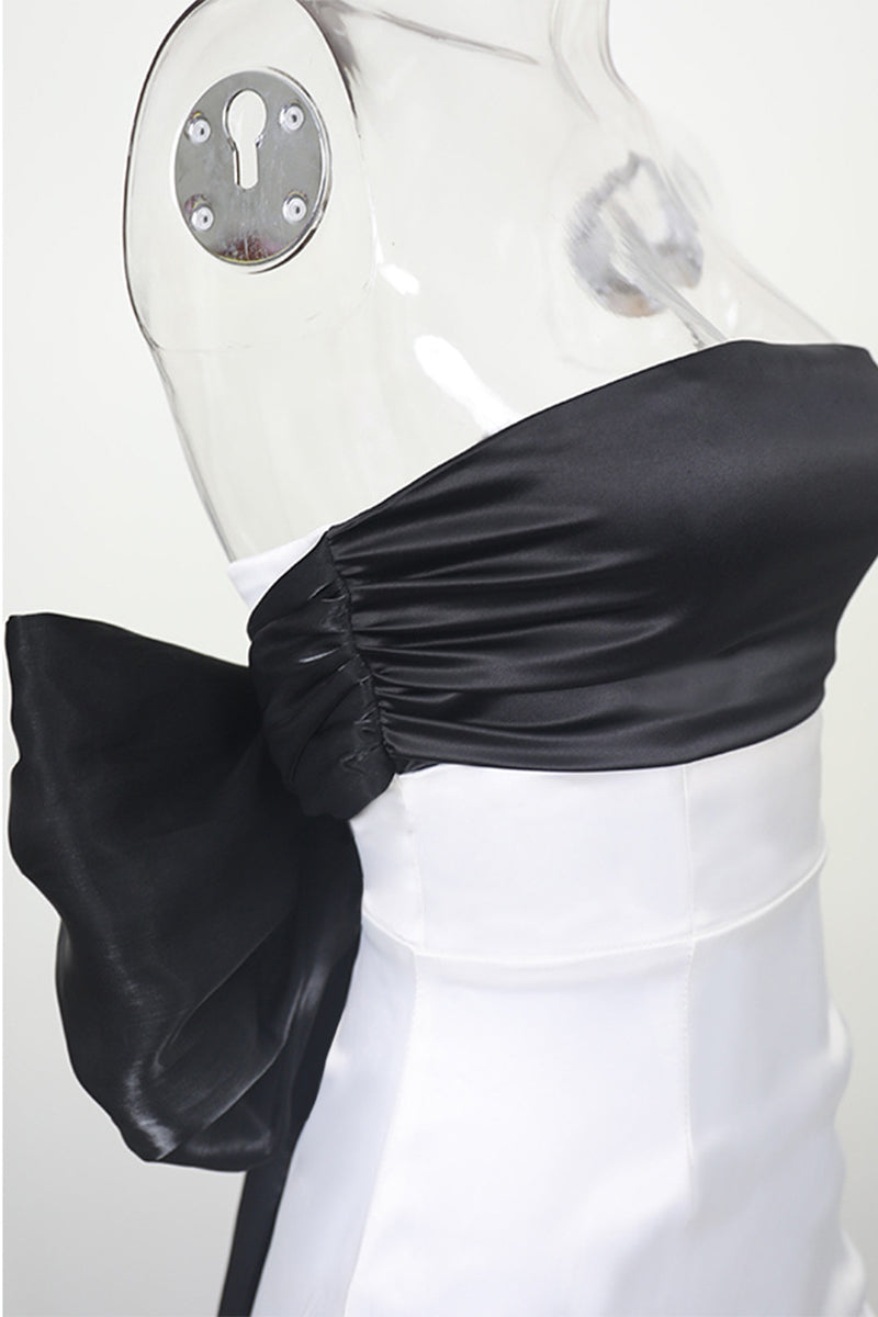 Vestidos sexys de falda cruzada sin tirantes, de color sólido y con lazo en contraste