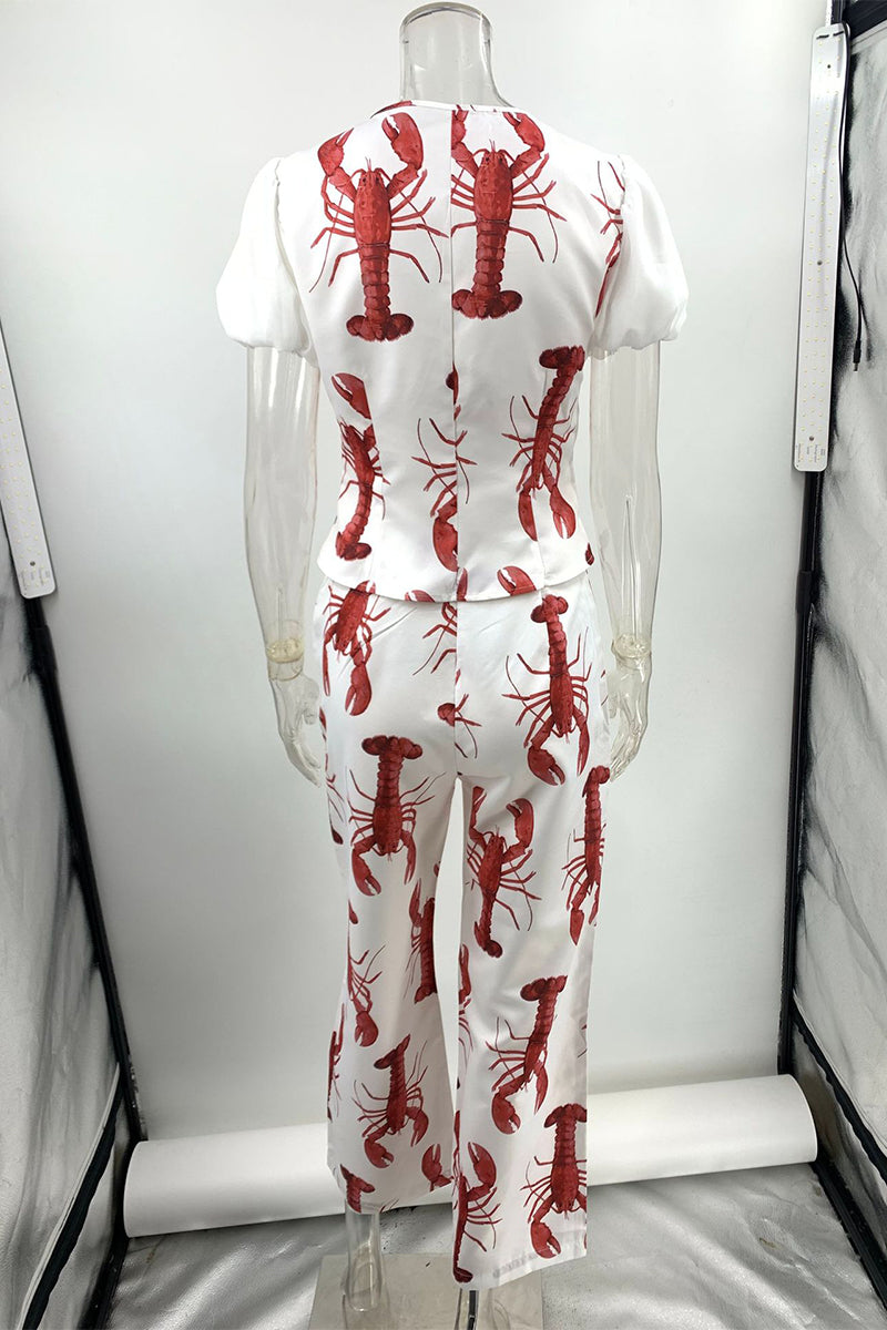 Conjunto de dos piezas con estampado animal, cuello en V, manga corta y lazo