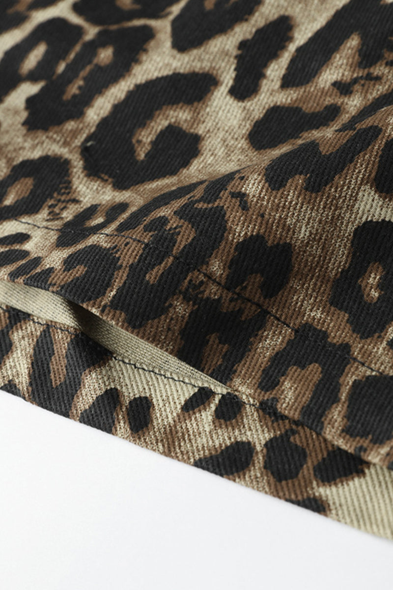 Pantalones casuales holgados con estampado de leopardo y bolsillos tipo A con estampado completo