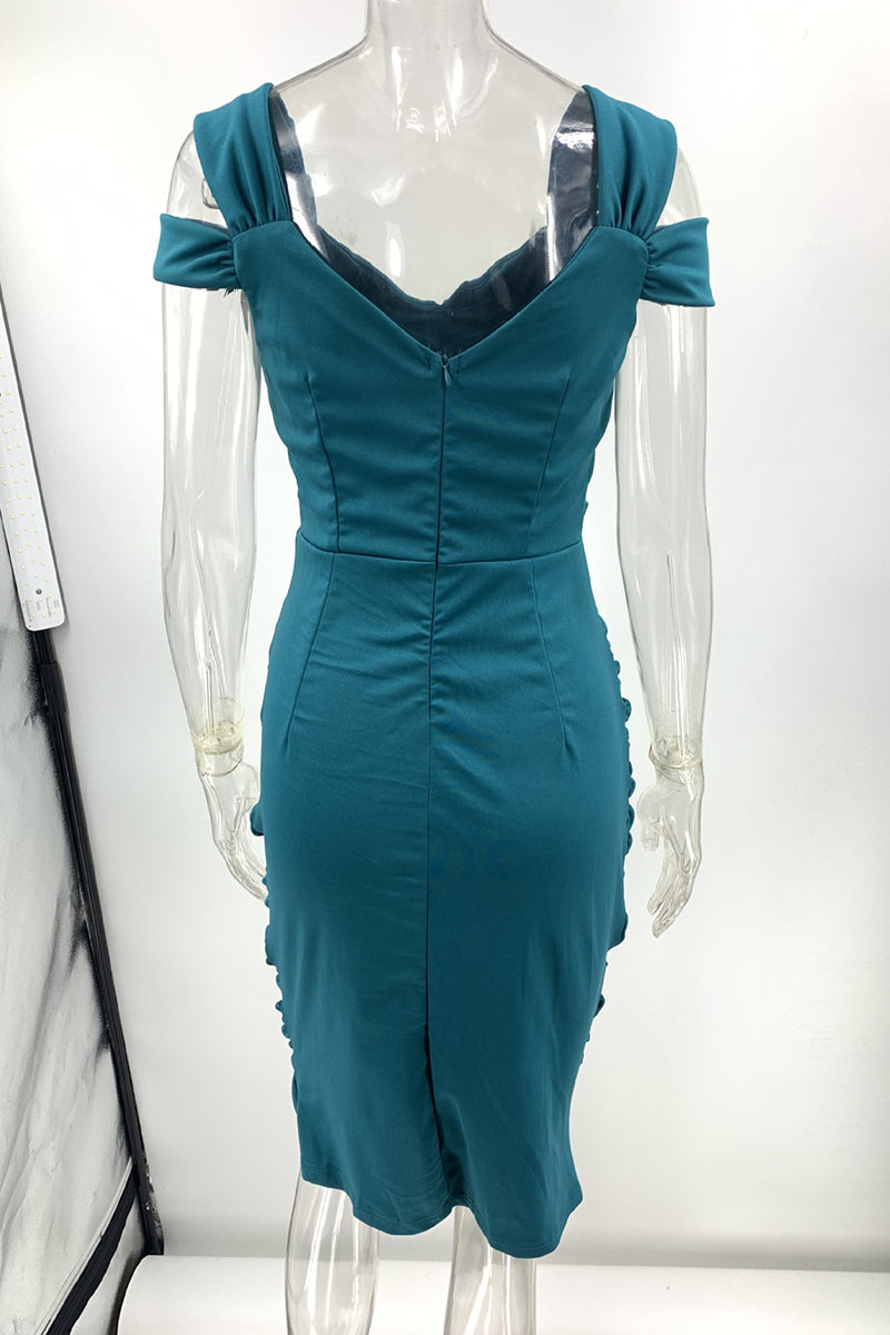 Elegant Solid Fold V Neck One Step Skirt Dresses(3 Colors)