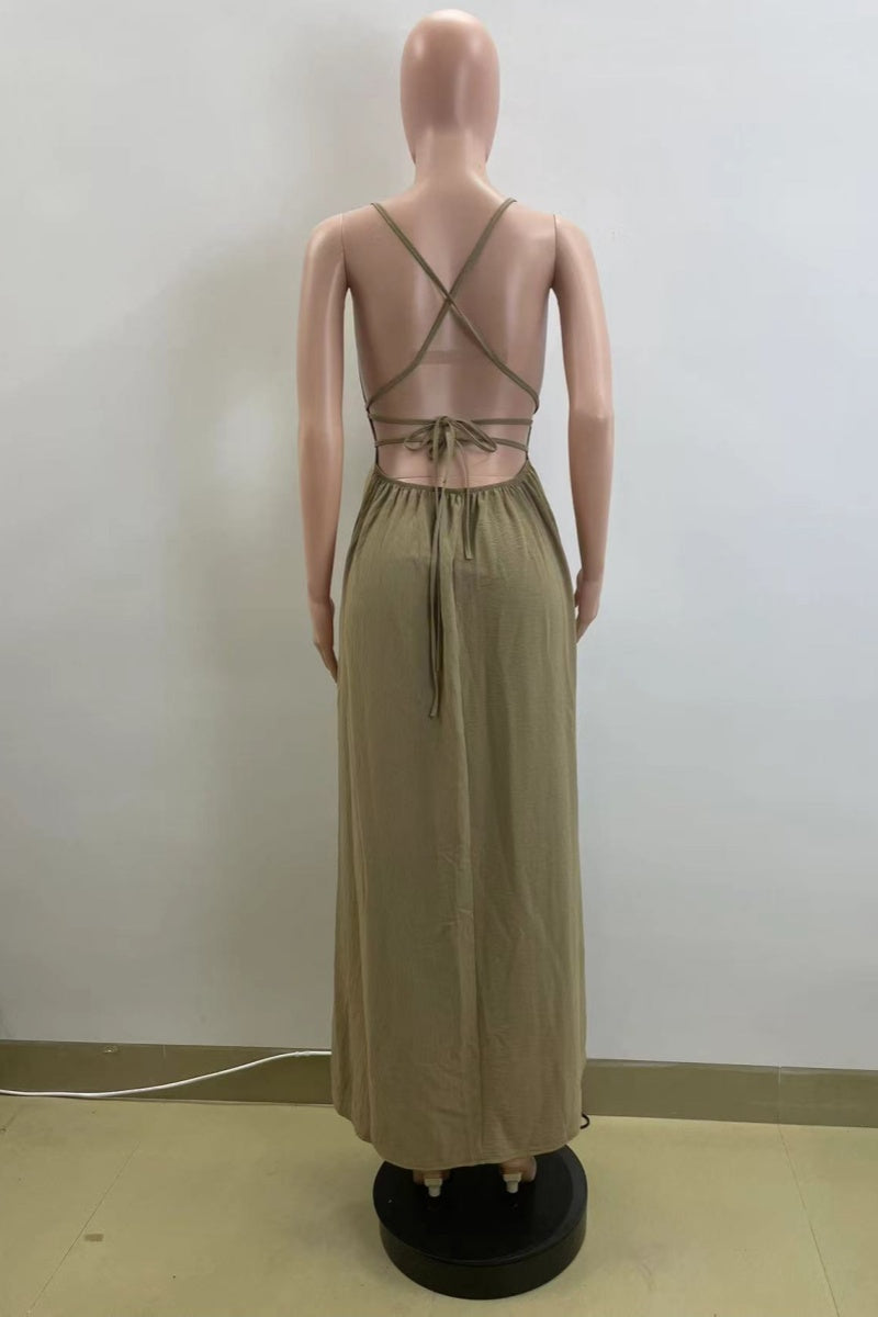 Vestidos largos sexis con tirantes finos, espalda descubierta y tirantes cruzados